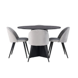 Bootcut kulatý jídelní stůl - černá / černá Fanéer + sametová jídelní židle - světle šedá / černá _4