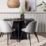 Bootcut kulatý jídelní stůl - černá / černá Fanéer + sametová jídelní židle - světle šedá / černá _4