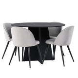 Bootcut kulatý jídelní stůl - černá / černá Fanéer + sametová jídelní židle - světle šedá / černá _4