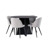 Bootcut kulatý jídelní stůl - černá / černá Fanéer + sametová jídelní židle - světle šedá / černá _4