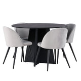 Bootcut kulatý jídelní stůl - černá / černá Fanéer + sametová jídelní židle - světle šedá / černá _4