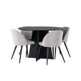 Bootcut kulatý jídelní stůl - černá / černá Fanéer + sametová jídelní židle - světle šedá / černá _4