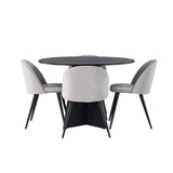 Bootcut kulatý jídelní stůl - černá / černá Fanéer + sametová jídelní židle - světle šedá / černá _4