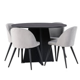 Bootcut kulatý jídelní stůl - černá / černá Fanéer + sametová jídelní židle - světle šedá / černá _4
