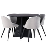 Bootcut kulatý jídelní stůl - černá / černá Fanéer + sametová jídelní židle - světle šedá / černá _4