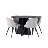 Bootcut kulatý jídelní stůl - černá / černá Fanéer + sametová jídelní židle - světle šedá / černá _4