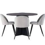 Bootcut kulatý jídelní stůl - černá / černá Fanéer + sametová jídelní židle - světle šedá / černá _4