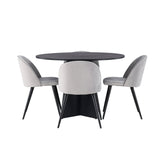 Bootcut kulatý jídelní stůl - černá / černá Fanéer + sametová jídelní židle - světle šedá / černá _4