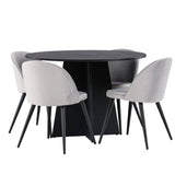 Bootcut kulatý jídelní stůl - černá / černá Fanéer + sametová jídelní židle - světle šedá / černá _4
