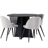 Bootcut kulatý jídelní stůl - černá / černá Fanéer + sametová jídelní židle - světle šedá / černá _4