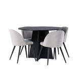 Bootcut kulatý jídelní stůl - černá / černá Fanéer + sametová jídelní židle - světle šedá / černá _4