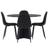Kulatý jídelní stůl Bootcut - Černá / Černá Fanéer + Jídelní židle Polar - Černé nohy - Černá látka _4