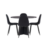 Kulatý jídelní stůl Bootcut - Černá / Černá Fanéer + Jídelní židle Polar - Černé nohy - Černá látka _4