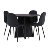 Kulatý jídelní stůl Bootcut - Černá / Černá Fanéer + Jídelní židle Polar - Černé nohy - Černá látka _4