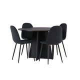 Kulatý jídelní stůl Bootcut - Černá / Černá Fanéer + Jídelní židle Polar - Černé nohy - Černá látka _4