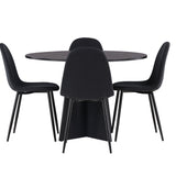 Kulatý jídelní stůl Bootcut - Černá / Černá Fanéer + Jídelní židle Polar - Černé nohy - Černá látka _4