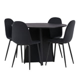 Kulatý jídelní stůl Bootcut - Černá / Černá Fanéer + Jídelní židle Polar - Černé nohy - Černá látka _4