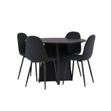 Kulatý jídelní stůl Bootcut - Černá / Černá Fanéer + Jídelní židle Polar - Černé nohy - Černá látka _4