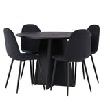 Kulatý jídelní stůl Bootcut - Černá / Černá Fanéer + Jídelní židle Polar - Černé nohy - Černá látka _4