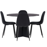 Kulatý jídelní stůl Bootcut - Černá / Černá Fanéer + Jídelní židle Polar - Černé nohy - Černá látka _4
