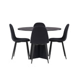 Kulatý jídelní stůl Bootcut - Černá / Černá Fanéer + Jídelní židle Polar - Černé nohy - Černá látka _4