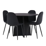 Kulatý jídelní stůl Bootcut - Černá / Černá Fanéer + Jídelní židle Polar - Černé nohy - Černá látka _4