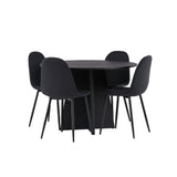 Kulatý jídelní stůl Bootcut - Černá / Černá Fanéer + Jídelní židle Polar - Černé nohy - Černá látka _4