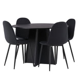 Kulatý jídelní stůl Bootcut - Černá / Černá Fanéer + Jídelní židle Polar - Černé nohy - Černá látka _4