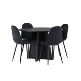 Kulatý jídelní stůl Bootcut - Černá / Černá Fanéer + Jídelní židle Polar - Černé nohy - Černá látka _4