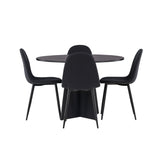 Kulatý jídelní stůl Bootcut - Černá / Černá Fanéer + Jídelní židle Polar - Černé nohy - Černá látka _4