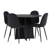Kulatý jídelní stůl Bootcut - Černá / Černá Fanéer + Jídelní židle Polar - Černé nohy - Černá látka _4