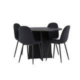 Kulatý jídelní stůl Bootcut - Černá / Černá Fanéer + Jídelní židle Polar - Černé nohy - Černá látka _4