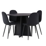 Kulatý jídelní stůl Bootcut - Černá / Černá Fanéer + Jídelní židle Polar - Černé nohy - Černá látka _4