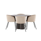 OliviaJídelní Stůl-Mocca/MoccaVeneer+BeritChair-Černá/Béžová látka (polyester)_4