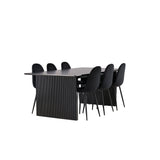 Jídelní stůl Vail – černá / kouřová černá MDF + jídelní židle Polar – černé nohy / černý samet _6