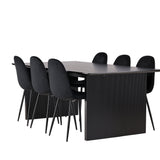 Jídelní stůl Vail – černá / kouřová černá MDF + jídelní židle Polar – černé nohy / černý samet _6