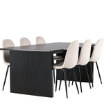 Jídelní stůl Vail - černá / kouřová černá MDF + jídelní židle Polar - černé nohy / béžový samet _6