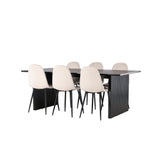 Jídelní stůl Vail - černá / kouřová černá MDF + jídelní židle Polar - černé nohy / béžový samet _6