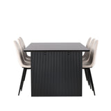 Jídelní stůl Vail - černá / kouřová černá MDF + jídelní židle Polar - černé nohy / béžový samet _6