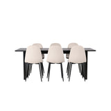 Jídelní stůl Vail - černá / kouřová černá MDF + jídelní židle Polar - černé nohy / béžový samet _6