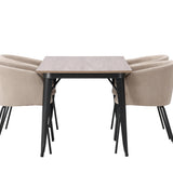 Jídelní stůl Tempe – černá / ořechová MDF + židle Berit – černá / béžová látka (polyesterové prádlo) _4