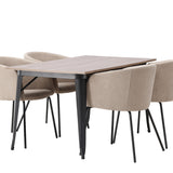 Jídelní stůl Tempe – černá / ořechová MDF + židle Berit – černá / béžová látka (polyesterové prádlo) _4