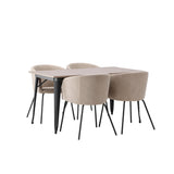 Jídelní stůl Tempe – černá / ořechová MDF + židle Berit – černá / béžová látka (polyesterové prádlo) _4