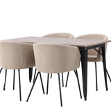 Jídelní stůl Tempe – černá / ořechová MDF + židle Berit – černá / béžová látka (polyesterové prádlo) _4