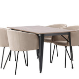 Jídelní stůl Tempe – černá / ořechová MDF + židle Berit – černá / béžová látka (polyesterové prádlo) _4