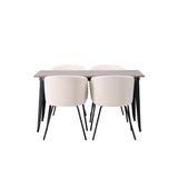 Jídelní stůl Tempe - černá / ořechová MDF + židle Berit - černá / béžový samet _4