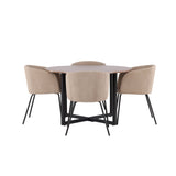 Jídelní stůl Durango – černá / ořechová MDF + židle Berit – černá / béžová látka (polyesterové prádlo) _4