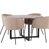 Jídelní stůl Durango – černá / ořechová MDF + židle Berit – černá / béžová látka (polyesterové prádlo) _4