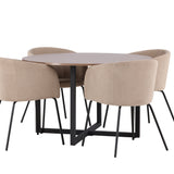 Jídelní stůl Durango – černá / ořechová MDF + židle Berit – černá / béžová látka (polyesterové prádlo) _4