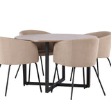 Jídelní stůl Durango – černá / ořechová MDF + židle Berit – černá / béžová látka (polyesterové prádlo) _4